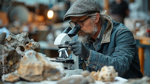 Archaeologist taking notes and using scientific tools