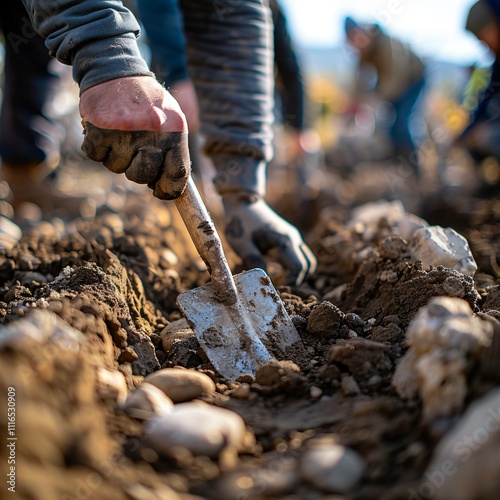 Archaeological work: digging and uncovering relics