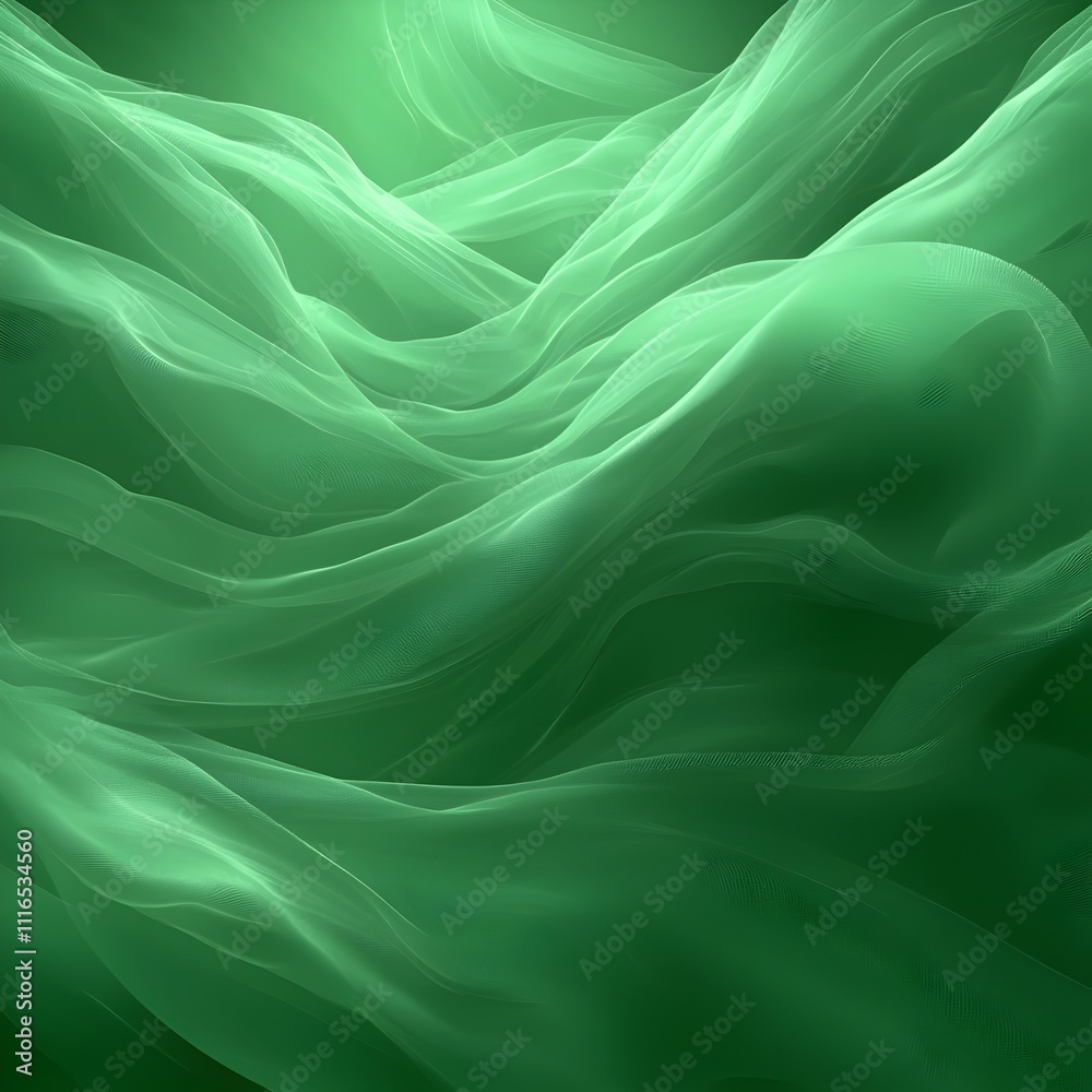 Obraz premium A serene abstract composition featuring delicate green flowing fabrics, creating an ethereal and calming atmosphere that evokes tranquility and fluidity.