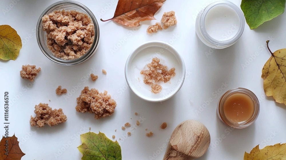 Fototapeta premium Seasonal Sugar Scrub Display with Natural Ingredients