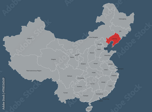 Map Highlighting anhui  liaoning  in China with Regional Labels
