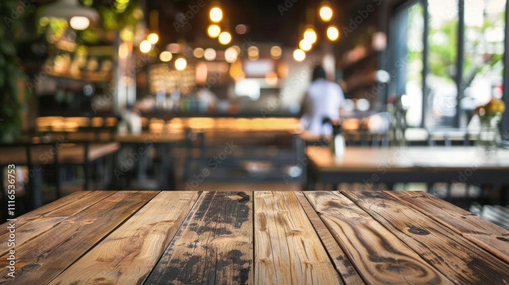 Table With Background. Product Display Template on Empty Rustic Wood Counter in Restaurant with Blurred Soft Light Bokeh Background Table With Background. Product Display Template on Empty Rustic Wood Counter in Restaurant with Blurred Soft Light Bokeh Background