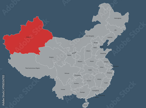 Map Highlighting xinjiang Province in China with Regional Labels photo