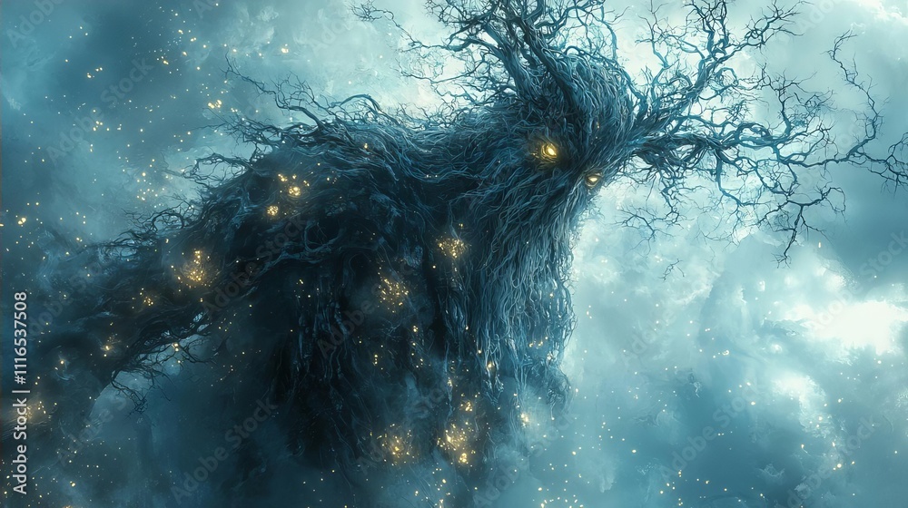 Mystical Tree Being Fantasy Nature Magical Forest Creature Glowing Lights Mystical Tree Being Fantasy Nature Magical Forest Creature Glowing Lights