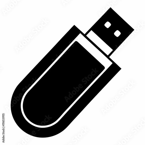 USB Drive Silhouette Black Vector Art