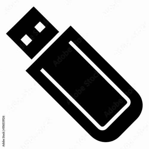 USB Drive Silhouette Black Vector Art