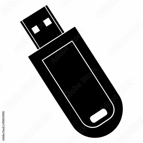 USB Drive Silhouette Black Vector Art