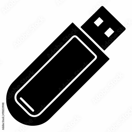 USB Drive Silhouette Black Vector Art