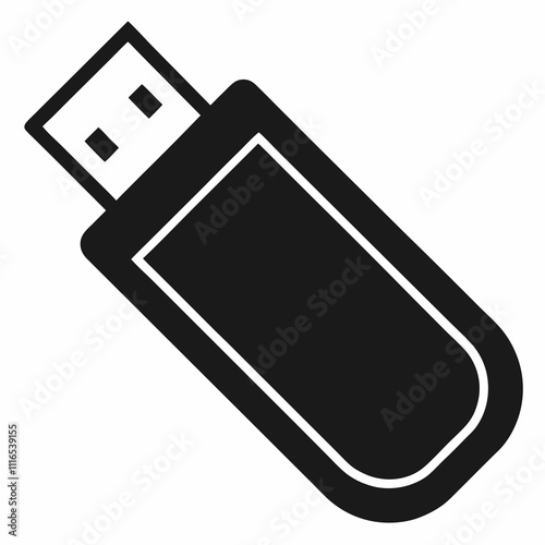 USB Drive Silhouette Black Vector Art