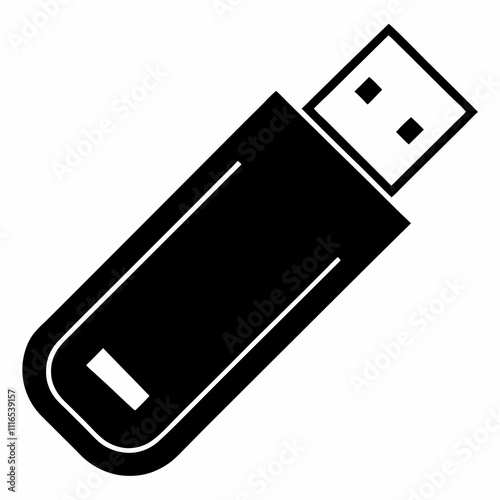 USB Drive Silhouette Black Vector Art
