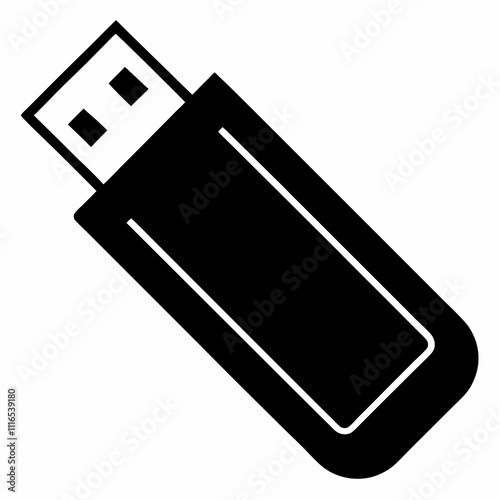 USB Drive Silhouette Black Vector Art