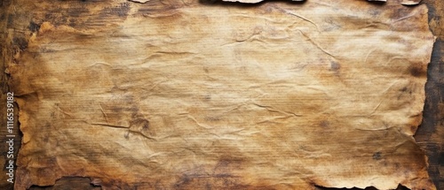 Close-up of a Wrinkled and Aged Brown Paper Sheet photo