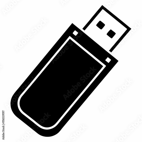 USB Drive Silhouette Black Vector Art