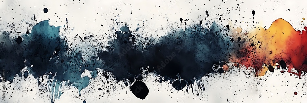 Obraz premium A painting of red and black splatters with a white background. The splatters are arranged in a way that creates a sense of movement and energy. The painting evokes a feeling of chaos and disorder