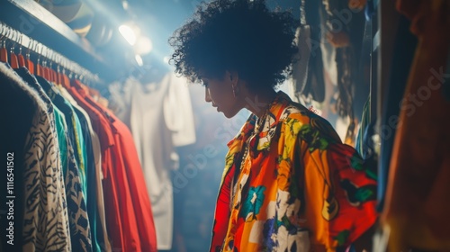 Exploring vibrant vintage racks filled with colorful patterns while celebrating earth day and sustainable fashion choices