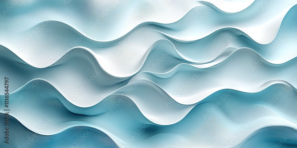 Fototapeta premium Waves of blue and white fabric create a flowing texture that evokes calmness and tranquility