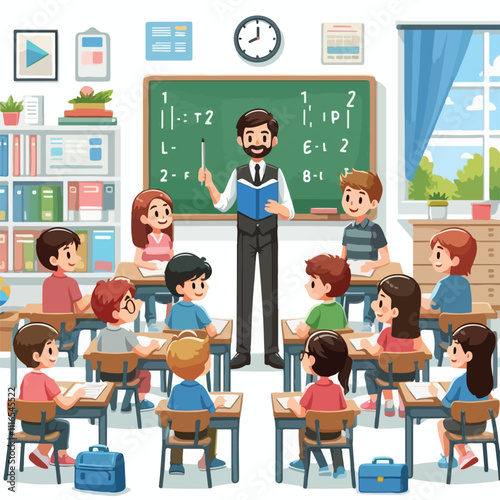 Teacher and students in classroom. Back to classroom