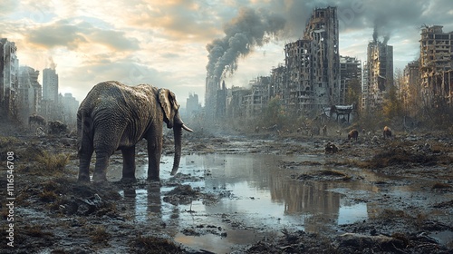 A dramatic depiction of extinction with animals in a disappearing habitat