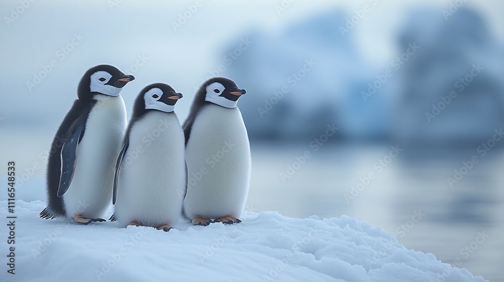 Obraz premium A group of penguins huddled together on a snowy expanse