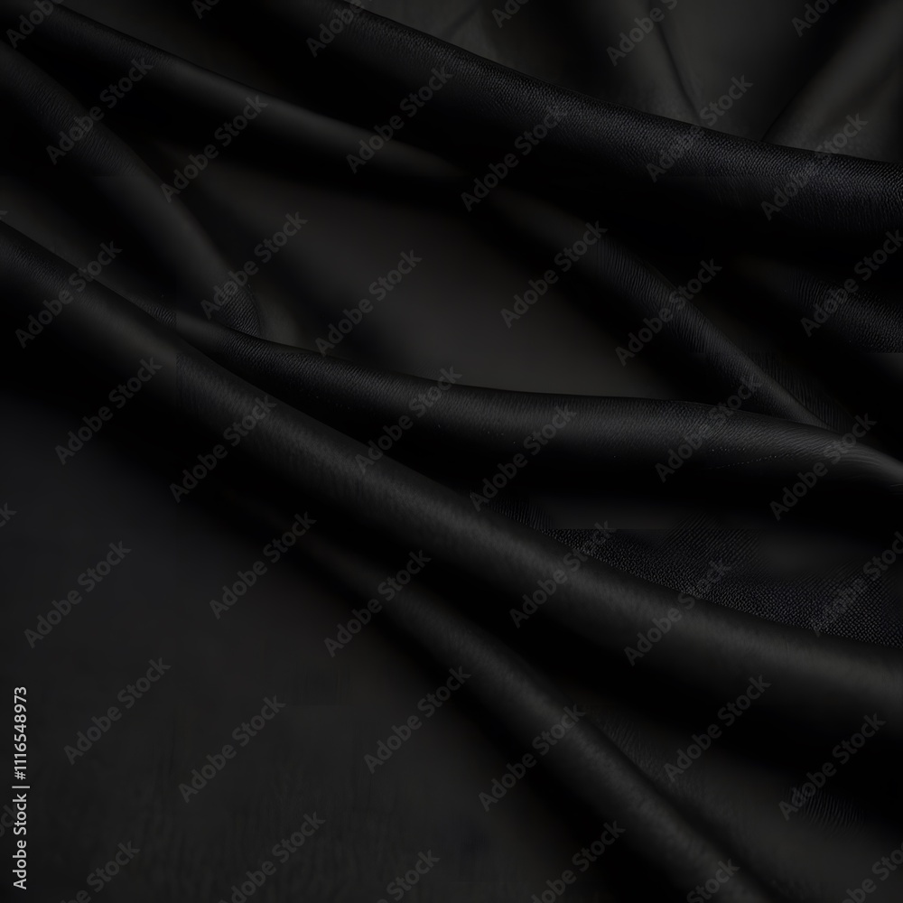 Fototapeta premium Elegant Black Fabric Texture Draped Silk Smooth Soft Dark Luxurious Background