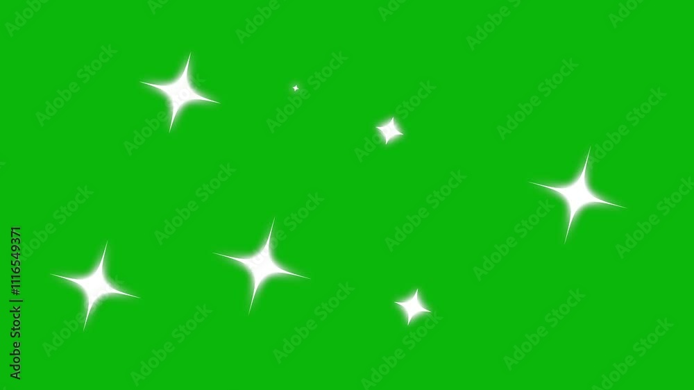Twinkle stars golden glitter sparkle, white cartoon, flat, vector, doodles style stars blinking, glitter on green screen, night sky. Glowing stars sparkle on transparent background.