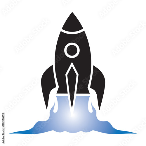 Rocket icon launching with vibrant flames and smoke in a clean vector design created for digital projects and modern applications