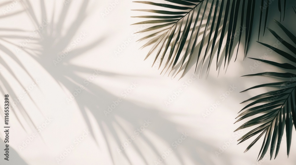 Obraz premium Palm Leaf Shadows On A Light Beige Wall