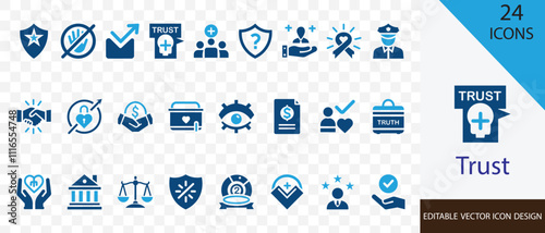 Trust solid icon set. containing confidence, credibility, reliance, belief, assurance and more vector design