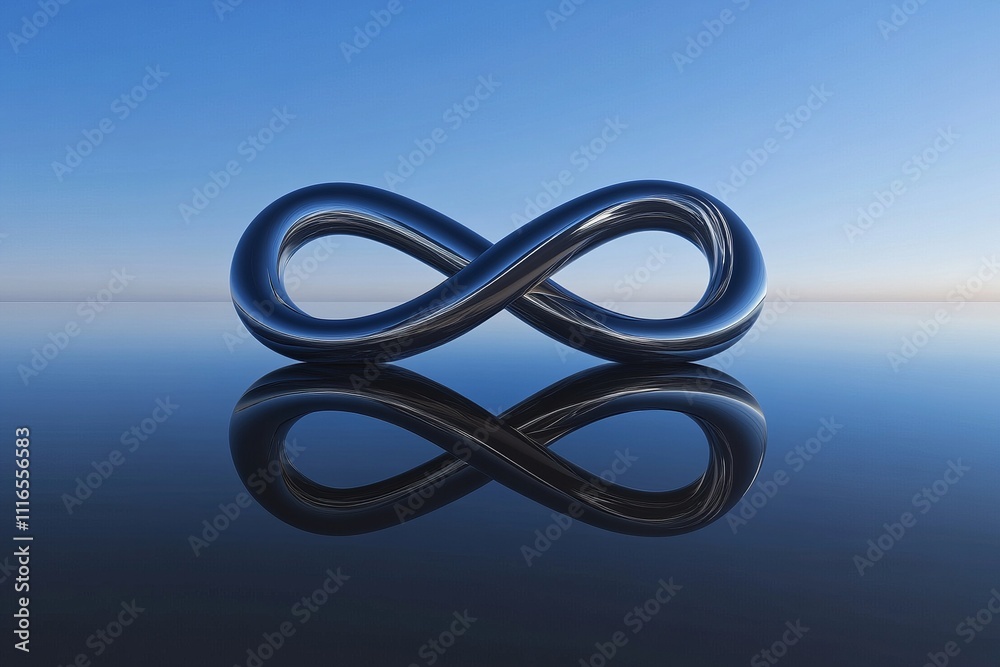 A modern artistic representation of the infinity sign with a vibrant blue tone and seamless reflections A modern artistic representation of the infinity sign with a vibrant blue tone and seamless reflections