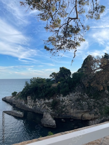 summer coast of Ulcinj at sunset, old town, Montenegro photo