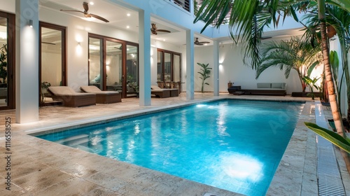 Wallpaper Mural Tropical oasis stunning pool with a palm tree centerpiece for relaxation and leisure Torontodigital.ca