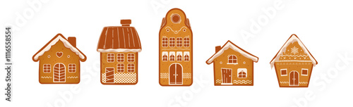 Christmas gingerbread house decorated with icing - vector illustration	