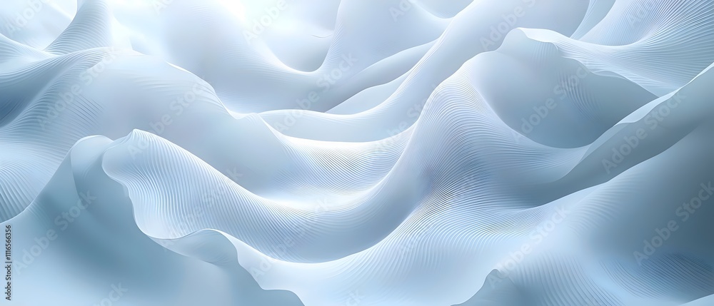 Obraz premium Elegant abstract waves in soft blue and white tones create a calming and serene atmosphere, ideal for backgrounds and modern designs.