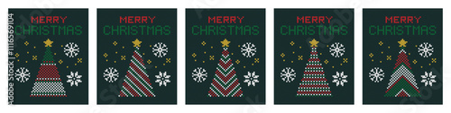 Elegant vintage style greeting card design featuring a decorative Christmas tree with various artistic motifs