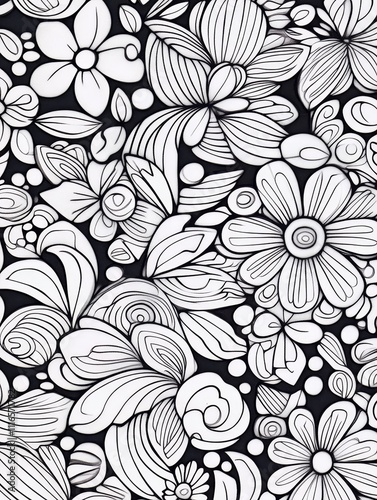 Wallpaper Mural Elegant Black and White Floral Pattern Design - A stunning black and white floral pattern featuring intricate designs of flowers, leaves, and abstract elements, ideal for artistic inspiration. Torontodigital.ca
