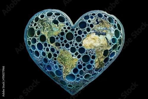 A heart-shaped globe design representing global love, harmony, and the importance of protecting the environment photo