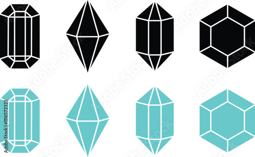 Diamond icon in flat set. isolated on transparent background Different shapes sign and symbol graphic vector design for apps or website Abstract jewelry gemstones crystals Various forms logo