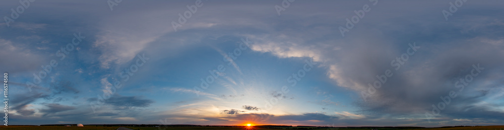 Fototapeta premium 360 seamless panorama of beautiful deep blue sky with clouds at sunset