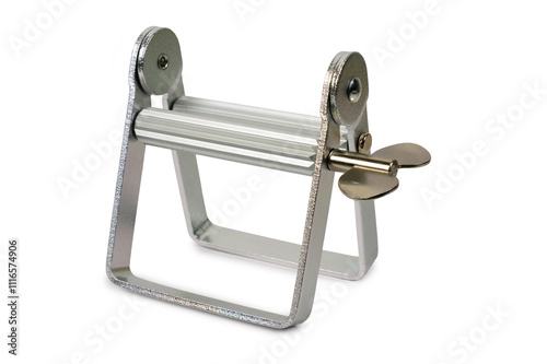 Foto Aluminum tube squeezer dispenser tool isolated on a white background