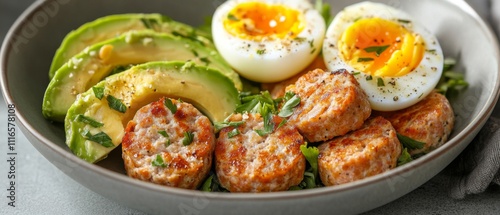 Wallpaper Mural A Bowl of Grilled Sausage, Avocado, and Soft-Boiled Eggs Torontodigital.ca