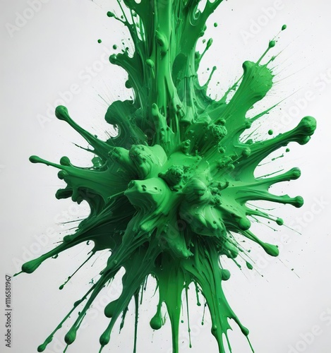 Green acrylic paint splattered on a white background in an abstract art piece, abstract art, acrylic paint, splatter technique photo