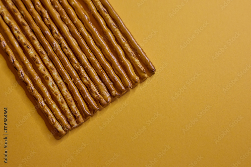 Deliciously Crispy Pretzel Sticks Set Against a Bright Yellow Background for Visual Appeal