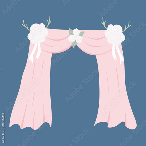 Pink wedding arch with white flowers.