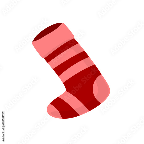 Beautiful hand drawn fashion red and pink vector illustration of the Knitted Christmas Sock isolated on a white background