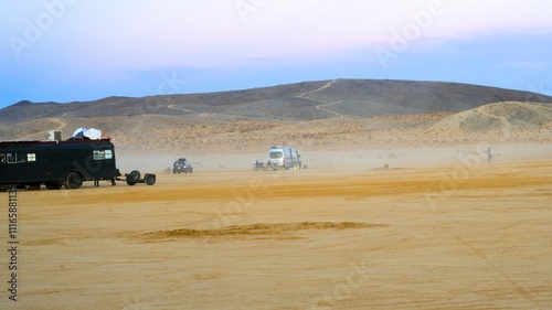 RVs on a dry lakebed