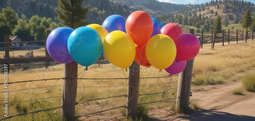 Vibrant balloons tied to a fence post in Pagosa Springs , tie, pagosa springs, landscape photo