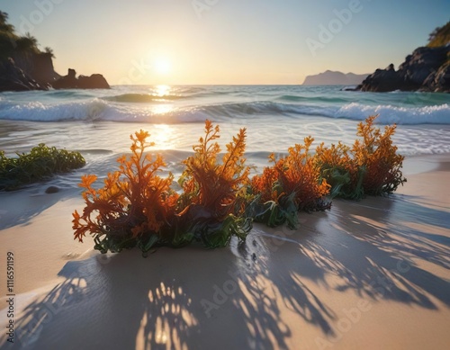 Seaweed swaying gently in the waves of Aspronisi beach, sea, water photo