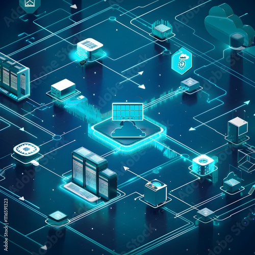 Illustration of A Cloud-Based Virtual Network Function (VNF) Deployment Process  photo