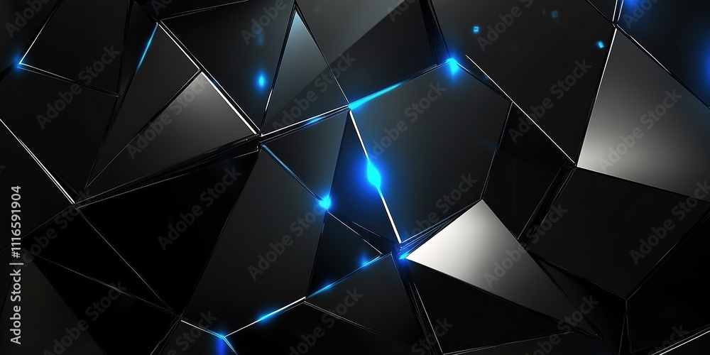 Obraz premium Abstract Dark Geometric Background with Blue Glows