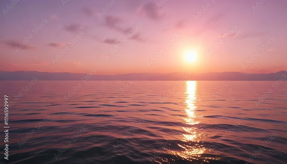 Obraz premium The sun rises over the Black Sea in Batumi with a soft pink glow on the water , , soft focus